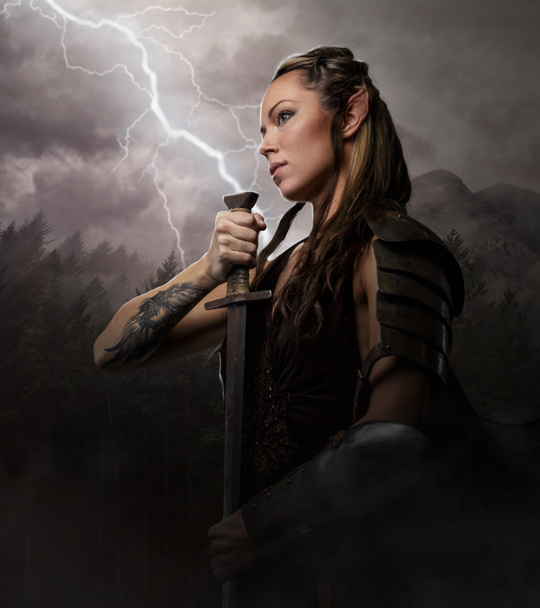 elf woman warrior holding sword - Photo, Image