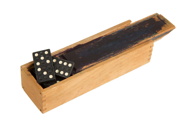 Very old domino in wooden box - Photo, Image