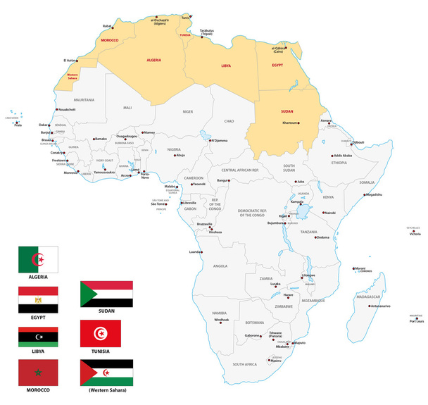 northern africa map with flags - Vector, Image