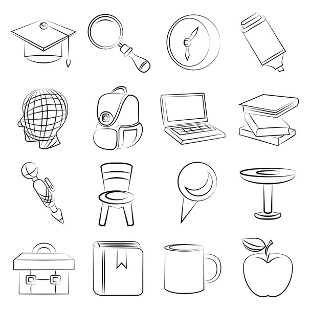 conjunto de iconos de suministros escolares y de oficina dibujados a mano
 - Vector, Imagen