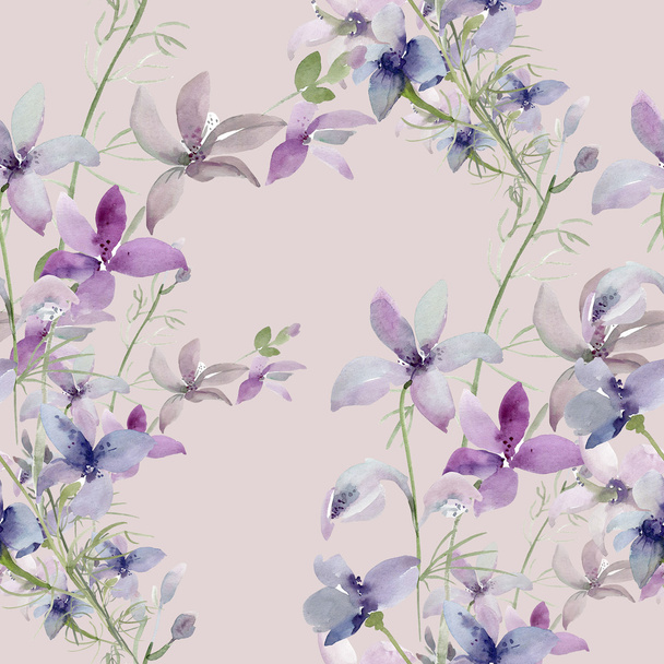 色付きの背景上の野生花のシームレス パターン  - 写真・画像