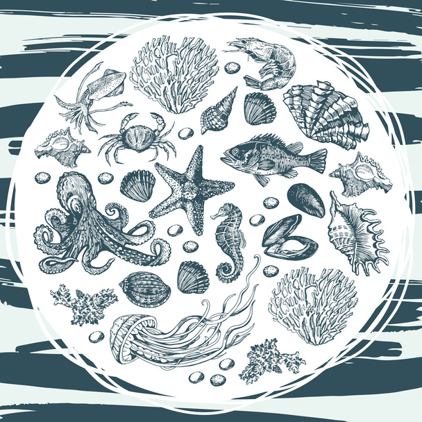 Graphic card with sea motifs - Вектор, зображення