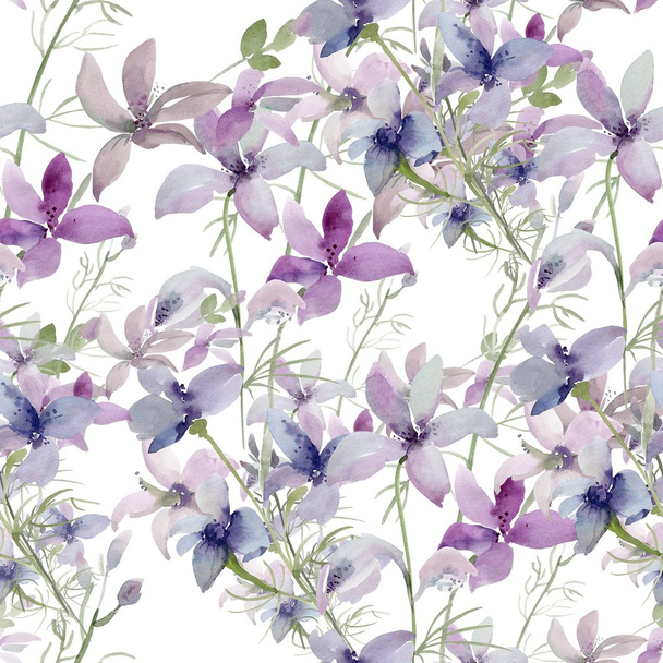 Jednolity wzór dzikich kwiatów na kolorowym tle  - Zdjęcie, obraz