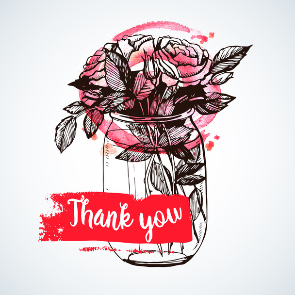 Bouquet of roses with the words thank you - Vector, afbeelding