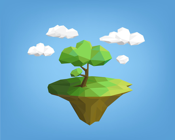 landscape low poly style - tree on island  - Vector, Image