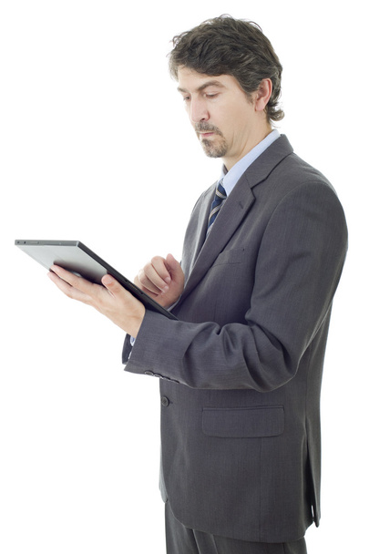 jeune homme d'affaires avec une tablette pc, isolé
 - Photo, image