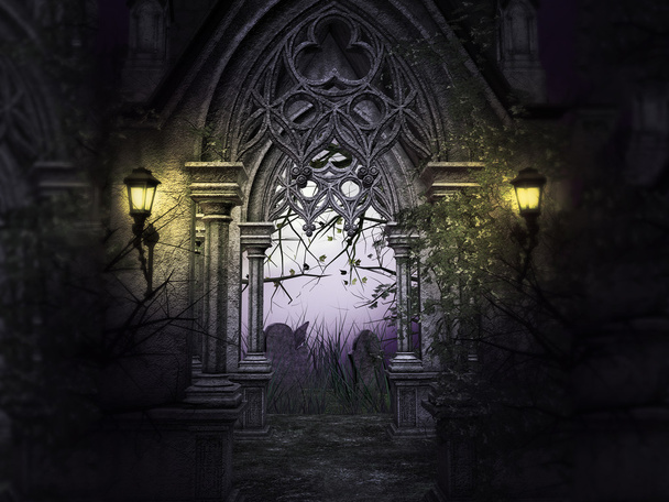 恐ろしい墓地の門の背景 - 写真・画像