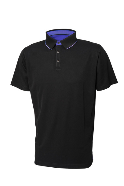 Camiseta negra con cuello interior azul aislado
 - Foto, Imagen
