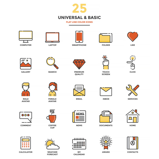Modern Flat Line Color Icons- Universal and Basic - Vecteur, image