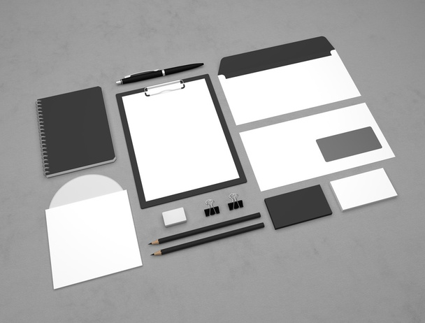 Mockup 3d rendering business sjabloon met Klembord en enveloppen. - Foto, afbeelding