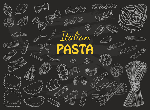 Set of Italian pasta on a black background - Vetor, Imagem