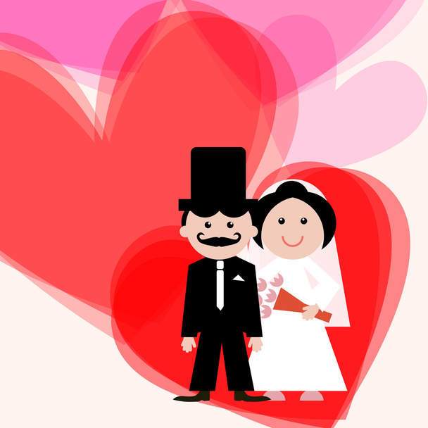 Biglietto di auguri di nozze con sposa - Sposo e cuori
 - Vettoriali, immagini