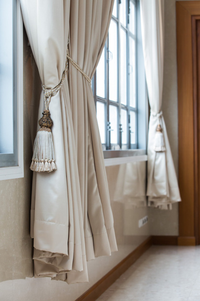 Beige curtains in a classic style. Interior - Photo, Image