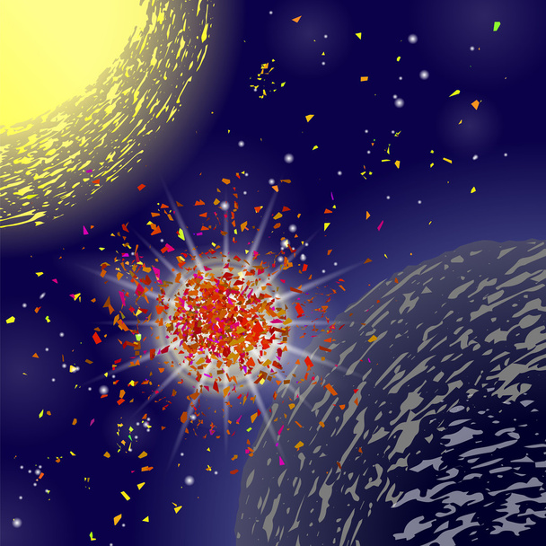 Большой красный взрыв на фоне синего космоса. Рождение новой звезды
 - Фото, изображение
