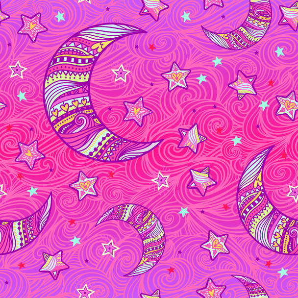Zentangle moon and stars pattern - ベクター画像