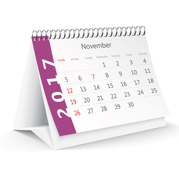 Listopada 2017 kalendarza biurko - wektor - Wektor, obraz