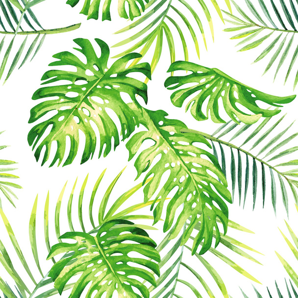 tropical plants watercolor summer seamless background - Vector, afbeelding