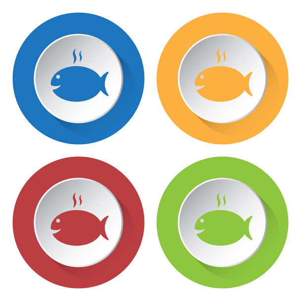 set of four icons - grilling fish with smoke - Vector, Image