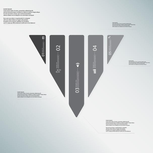 Šablona trojúhelníku se skládá z pěti šedých částí na světle modrém pozadí - Vektor, obrázek