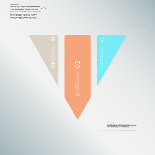 Dreieck-Illustrationsvorlage besteht aus drei Farbteilen auf hellblauem Hintergrund - Vektor, Bild