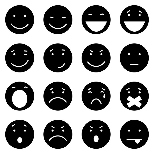 Set of 16 Black Emoticons - Vector, Image