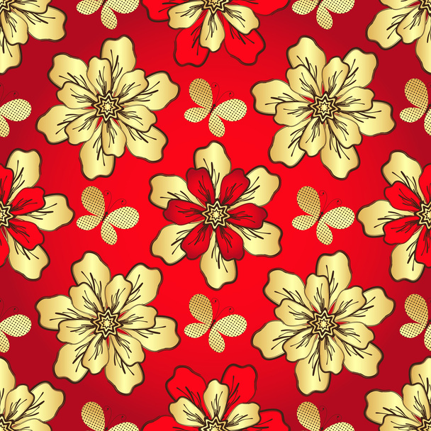 Floral vivid red seamless pattern - Vettoriali, immagini
