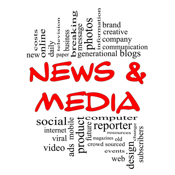 Haberler ve medya Word Cloud kavramı kırmızı ve siyah - Fotoğraf, Görsel