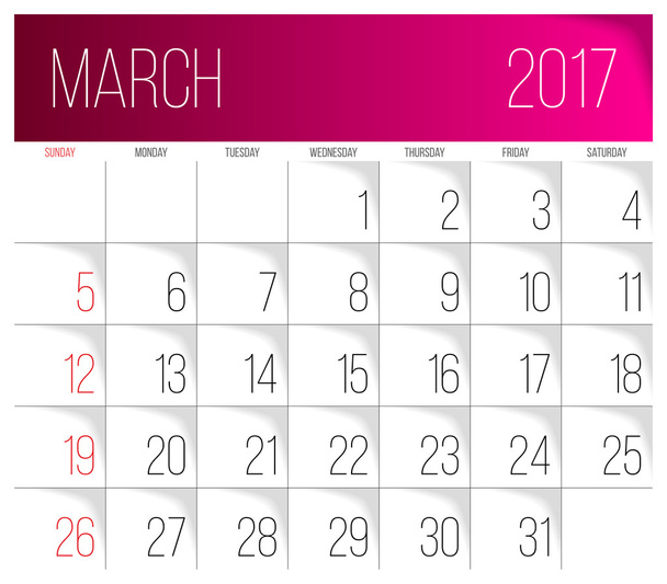 Шаблон календаря марта 2017
 - Вектор,изображение
