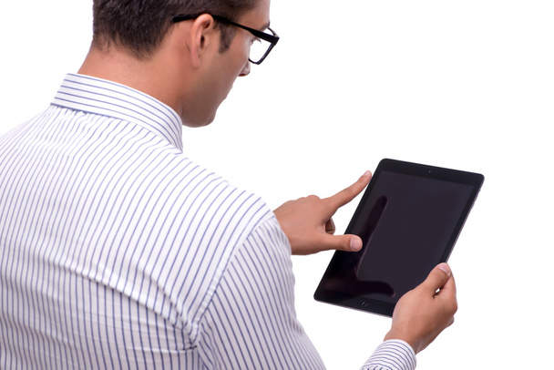 Hombre de negocios guapo que trabaja con Tablet PC aislado en wh
 - Foto, Imagen