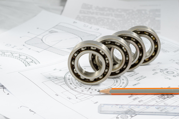 Technical drawings with the Ball bearings - Photo, Image