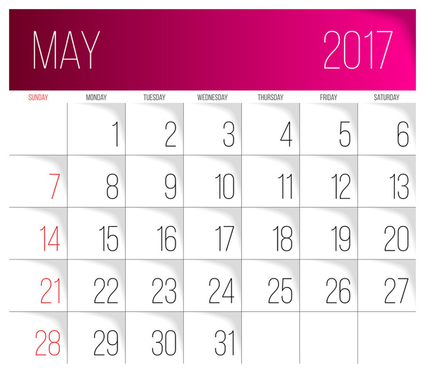 шаблон календаря на май 2017
 - Вектор,изображение