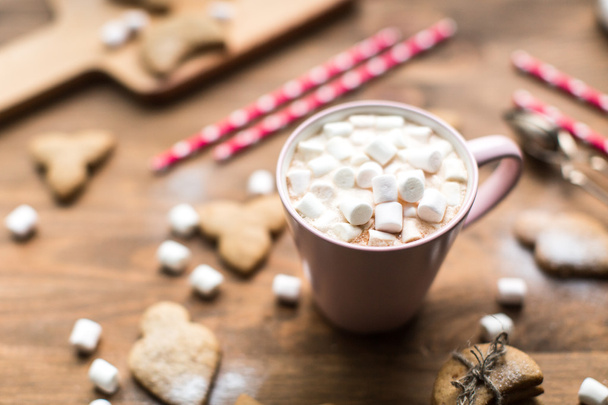 Hot cocoa with marshmallows air and ginger cookies - Φωτογραφία, εικόνα