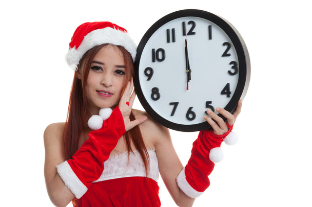Asian Christmas Santa Claus girl  and clock at midnight. - 写真・画像