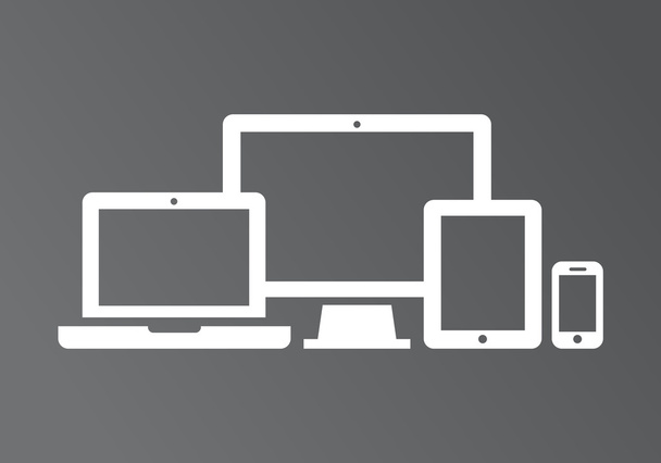 デバイスアイコン:スマートフォン、タブレット、ラップトップ、デスクトップコンピュータ。レスポンシブWebデザインのベクトル図. - ベクター画像
