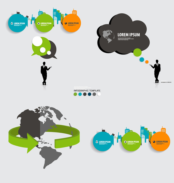 σύγχρονη infographics πρότυπο στυλ. φούσκα ομιλία, δέντρο και bui - Διάνυσμα, εικόνα