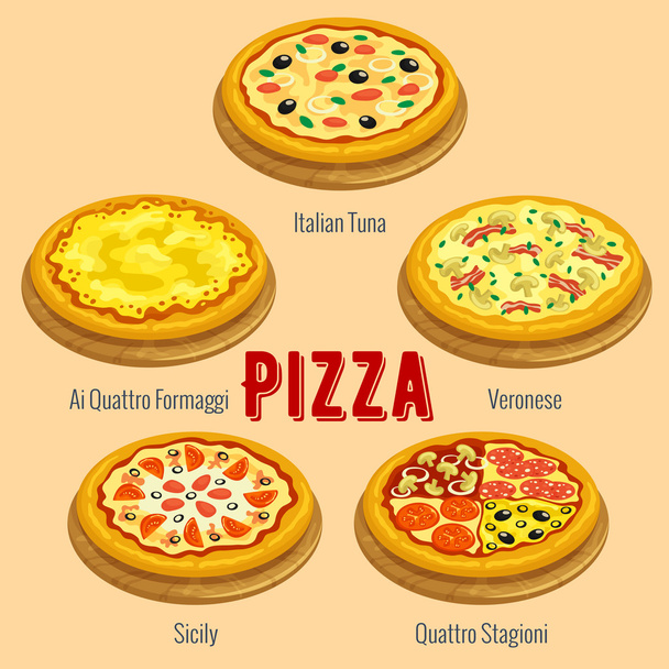Pizza. Italiaanse keuken menu kaart plakkaat - Vector, afbeelding