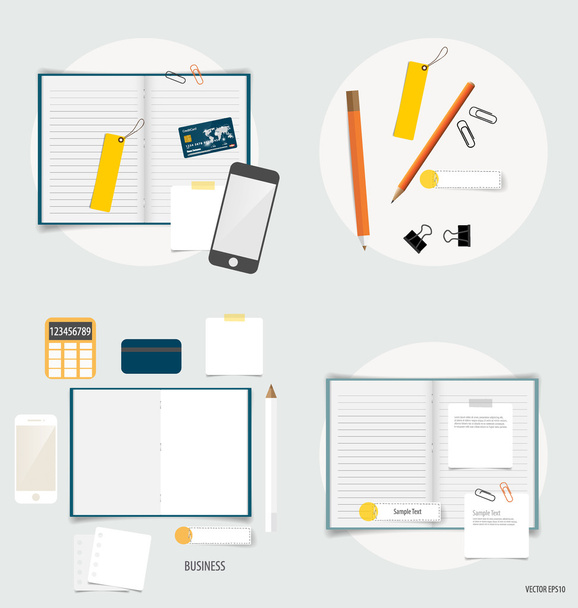 Collection of business items, various papers, paper designs read - Vector, Image