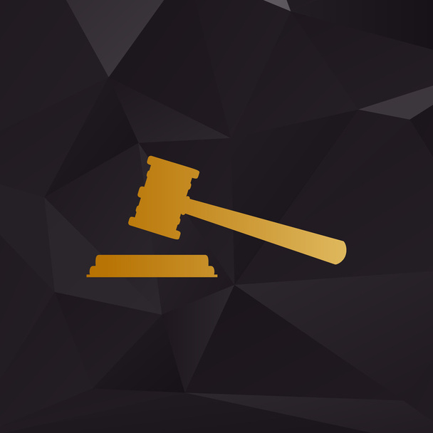 Justice hammer sign. Golden style on background with polygons. - Vector, Image