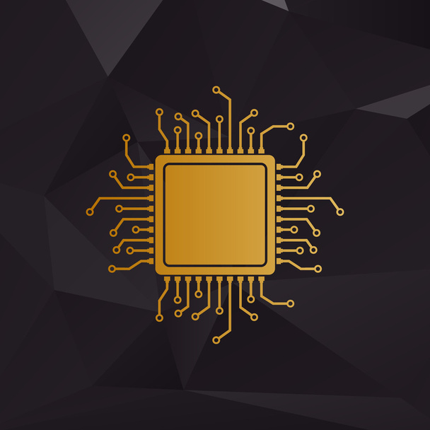 Cpu マイクロプロセッサの図。ポリゴンを背景に黄金のスタイル. - ベクター画像