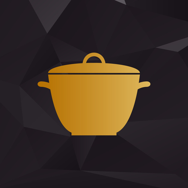 Saucepan simple sign. Golden style on background with polygons. - Vector, Image