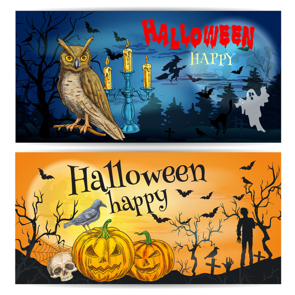 Umělecké plakáty a karty pro Happy Halloween - Vektor, obrázek