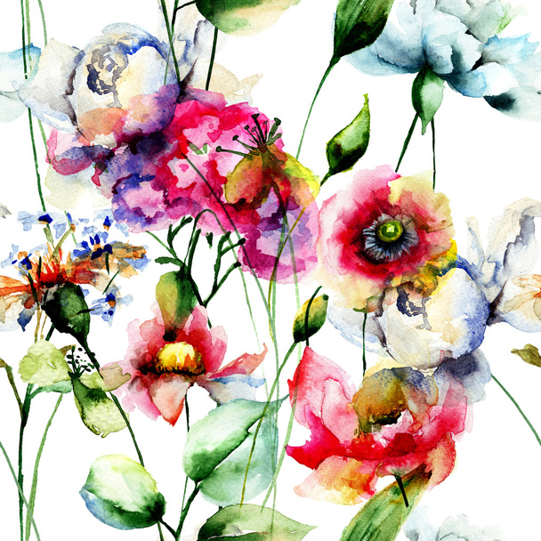 Seamless pattern with Decorative summer flowers - Valokuva, kuva