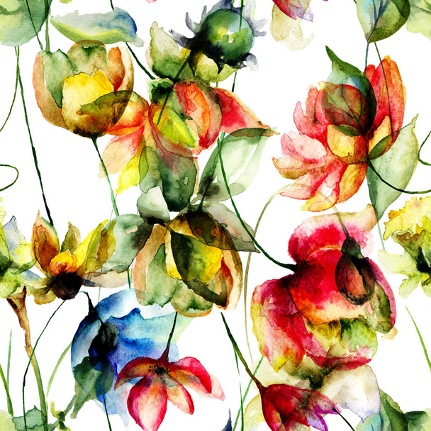 Seamless pattern with wild flowers - Zdjęcie, obraz