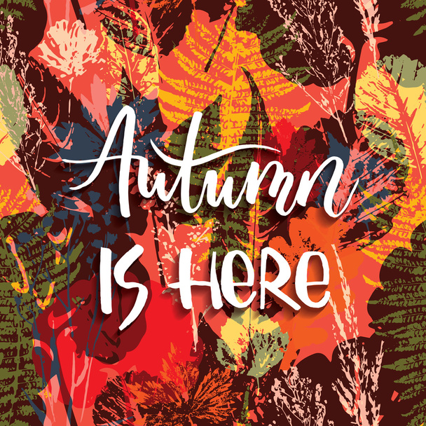 Lettering design with abstract autumn seamless background - Vector, Image