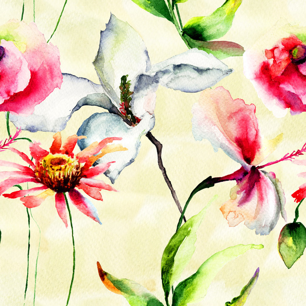 Seamless wallpaper with stylized flowers - Photo, image