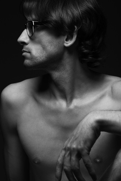 Eyewear concept. Profile portrait of undressed charismatic mature man in glasses - Valokuva, kuva