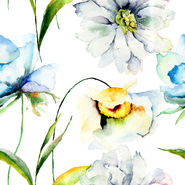 Seamless pattern with summer flowers - Foto, Imagem