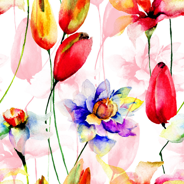 Seamless wallpaper with colorful flowers - Foto, Imagen