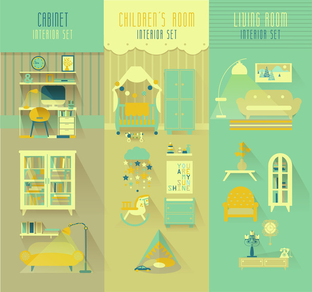 子供部屋、キャビネット、リビング ルーム インテリア ベクトルを設定 - ベクター画像