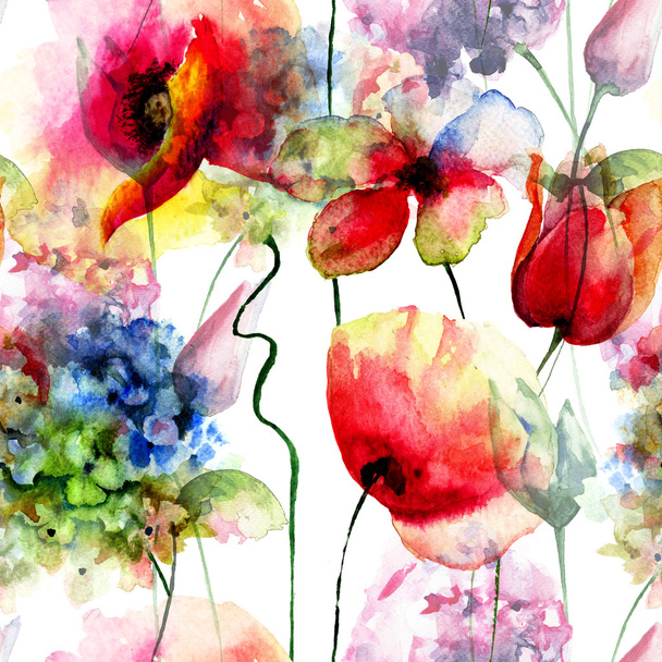 Seamless wallpaper with Original Spring flowers - Φωτογραφία, εικόνα
